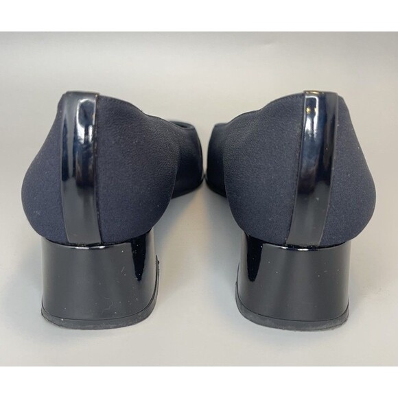 Vtg 90s Stuart Weitzman Square Toe Block Heels Pumps Womens 6.5 Navy Slip On - Picture 8 of 12